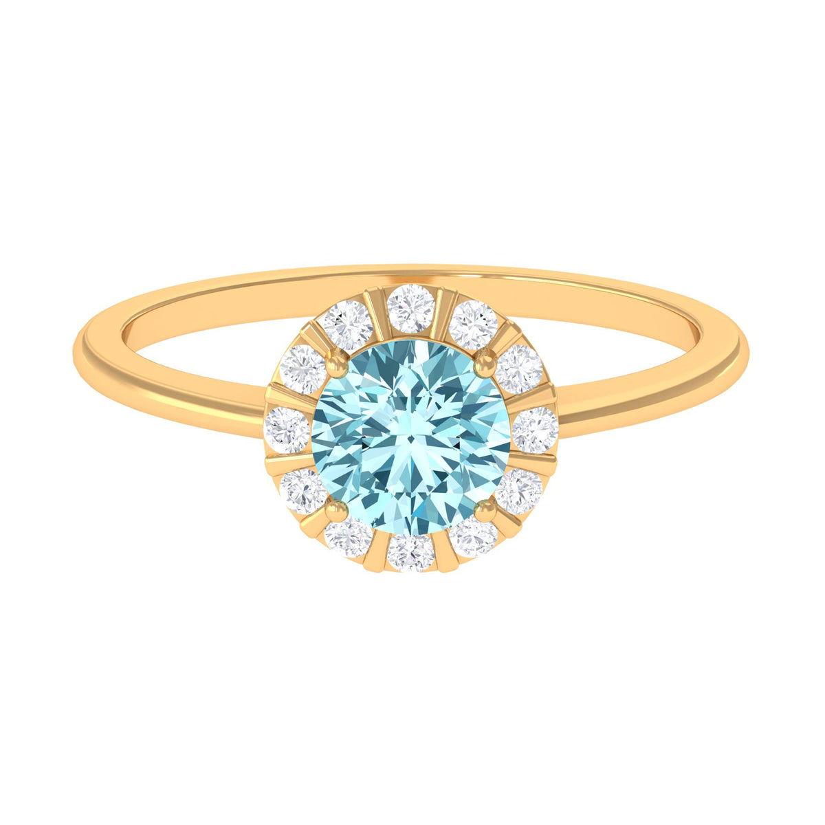 Elegant 1 CT aquamarine engagement ring with floating diamond halo by Rosec Jewels, showcasing a stunning gemstone and sparkling design.