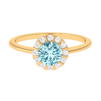 Elegant 1 CT aquamarine engagement ring with floating diamond halo by Rosec Jewels, showcasing a stunning gemstone and sparkling design.