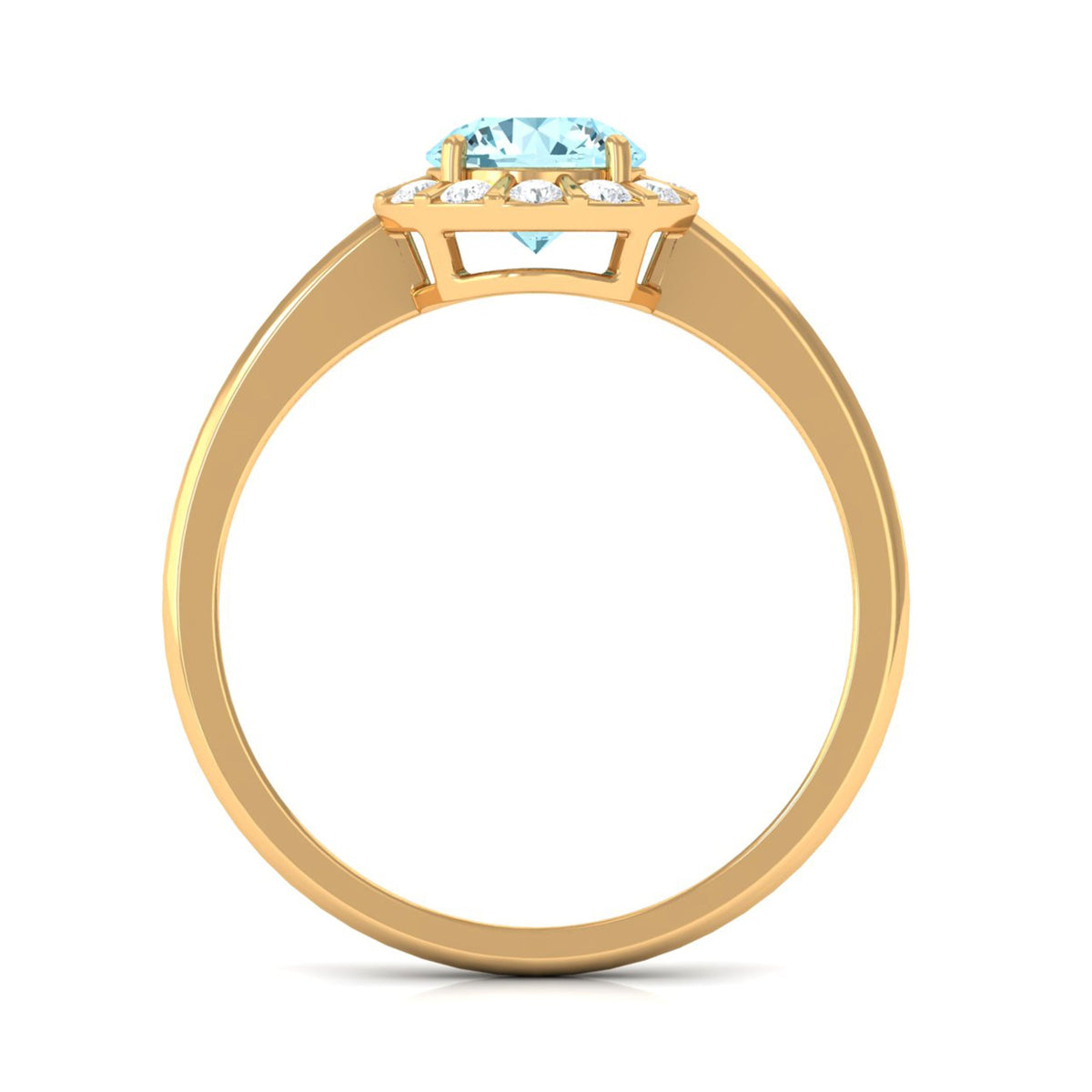 Rosec Jewels 1 CT aquamarine engagement ring with a diamond floating halo and delicate band, showcasing elegant jewelry craftsmanship.