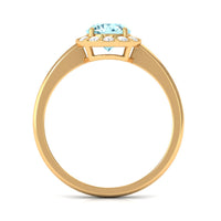 Rosec Jewels 1 CT aquamarine engagement ring with a diamond floating halo and delicate band, showcasing elegant jewelry craftsmanship.