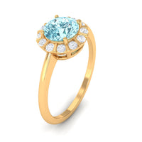 1 CT aquamarine engagement ring with diamond floating halo, showcasing a sparkling center stone and elegant band design.