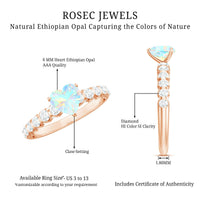 Heart-shaped Ethiopian opal and diamond engagement ring featuring a 0.75 carat stone set in a Rosec Jewels ring.