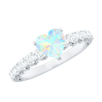 Heart-shaped Ethiopian opal and diamond engagement ring with 0.75 carats in a Rosec Jewels ring setting.