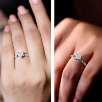 Heart-shaped Ethiopian opal and diamond engagement ring showcasing a 0.75 carat center stone in a rose gold setting.