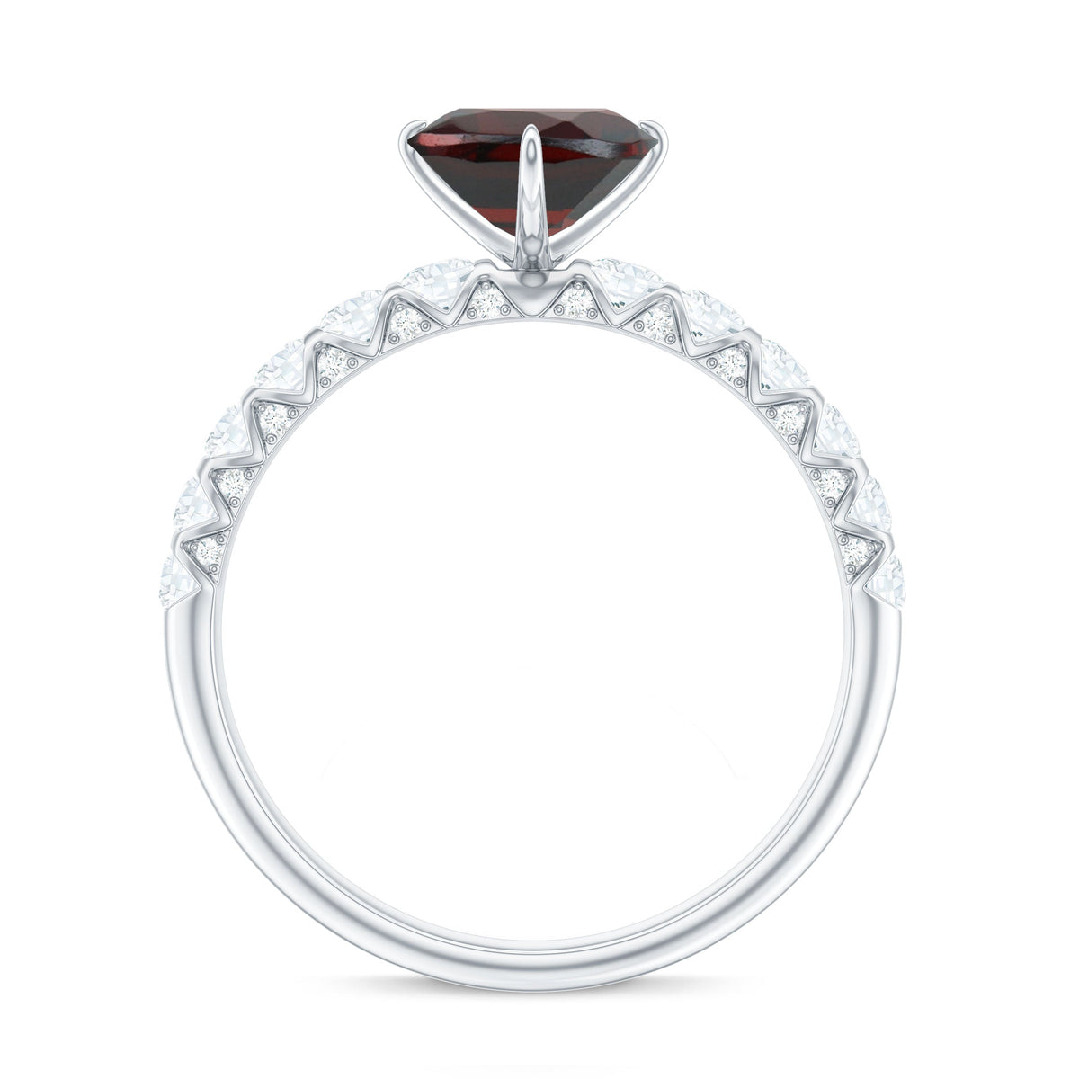 Natural 8mm Garnet Heart Engagement Ring with Diamond Side Stones