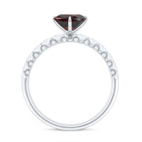 Natural 8mm Garnet Heart Engagement Ring with Diamond Side Stones