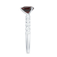 Natural 8mm Garnet Heart Engagement Ring with Diamond Side Stones