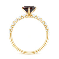 Natural 8mm Garnet Heart Engagement Ring with Diamond Side Stones