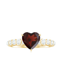 Natural 8mm Garnet Heart Engagement Ring with Diamond Side Stones