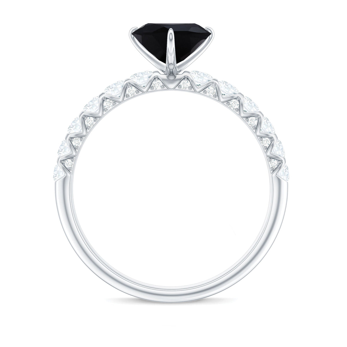 Natural 2 Carat Black Spinel Heart Engagement Ring with Diamond Side Stones