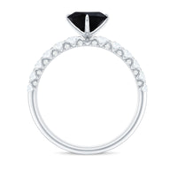 Natural 2 Carat Black Spinel Heart Engagement Ring with Diamond Side Stones