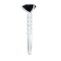 Natural 2 Carat Black Spinel Heart Engagement Ring with Diamond Side Stones