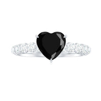 Natural 2 Carat Black Spinel Heart Engagement Ring with Diamond Side Stones