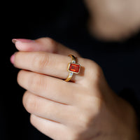 1 Carat Fire Opal Emerald Cut Engagement Ring with Diamond
