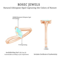 Natural Marquise Ethiopian Rainbow Opal Promise Ring with Bypass Shank