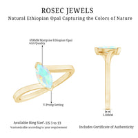 Natural Marquise Ethiopian Rainbow Opal Promise Ring with Bypass Shank