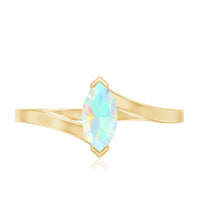 Natural Marquise Ethiopian Rainbow Opal Promise Ring with Bypass Shank