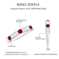 Real Ruby Diamond Half Eternity Band Ring for Women