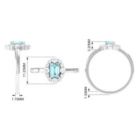 Octagon aquamarine engagement ring with diamond halo from Rosec Jewels, featuring a stunning aquamarine gemstone and sparkling diamond accents.