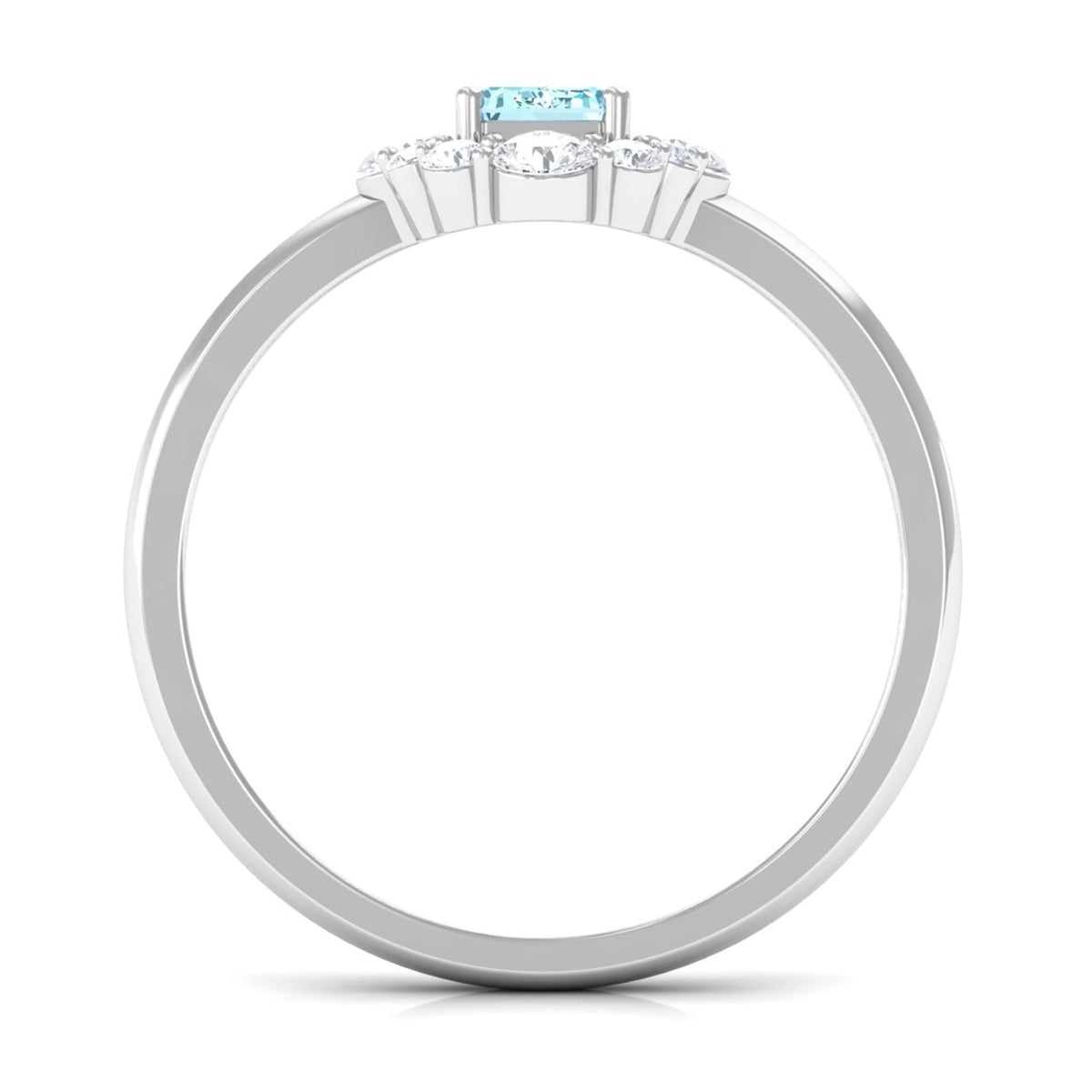 Octagon aquamarine engagement ring with diamond halo from Rosec Jewels, showcasing the central gemstone and surrounding sparkle.