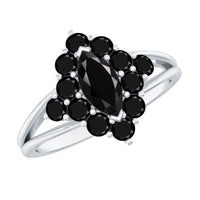 Certified Black Onyx Cluster Cocktail Ring with Split Shank