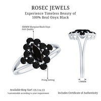 Certified Black Onyx Cluster Cocktail Ring with Split Shank