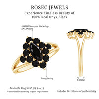 Certified Black Onyx Cluster Cocktail Ring with Split Shank