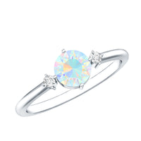 Natural Ethiopian Rainbow Opal Promise Ring with Diamond
