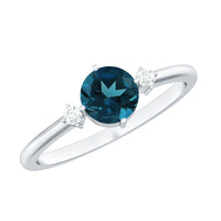 5mm Round London Blue Topaz Minimal Promise Ring with Diamond