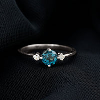 5mm Round London Blue Topaz Minimal Promise Ring with Diamond