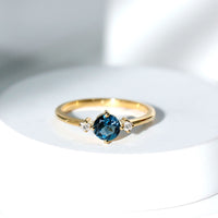5mm Round London Blue Topaz Minimal Promise Ring with Diamond
