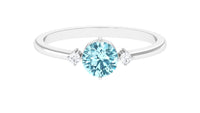 Natural 0.8 Carat Round Aquamarine Promise Ring with Diamond