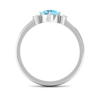 Natural 0.8 Carat Round Aquamarine Promise Ring with Diamond