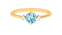 Natural 0.8 Carat Round Aquamarine Promise Ring with Diamond