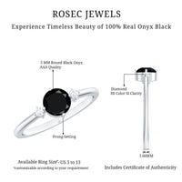 5mm Round Black Onyx Minimal Promise Ring with Diamond