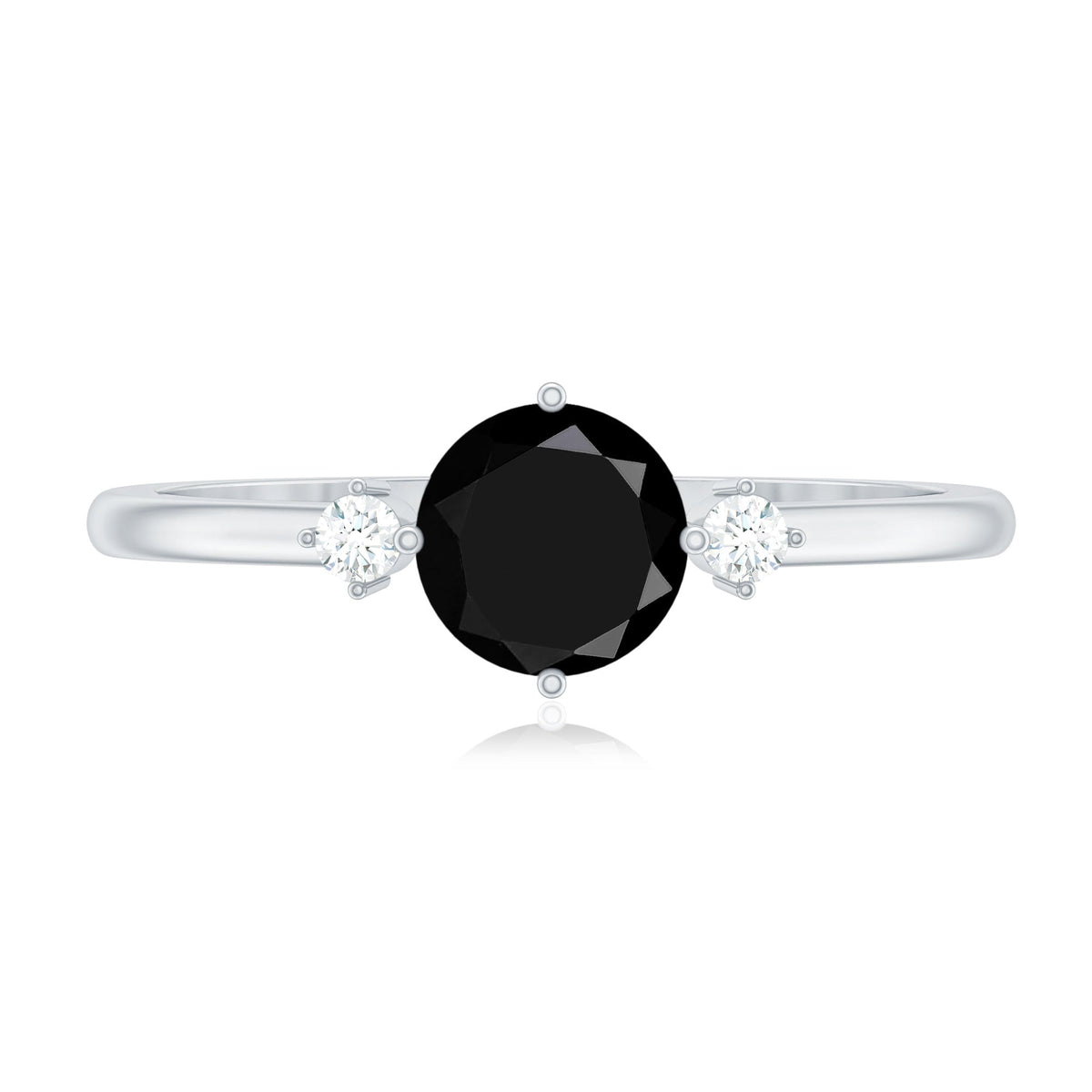 5mm Round Black Onyx Minimal Promise Ring with Diamond