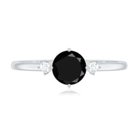 5mm Round Black Onyx Minimal Promise Ring with Diamond
