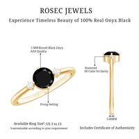 5mm Round Black Onyx Minimal Promise Ring with Diamond