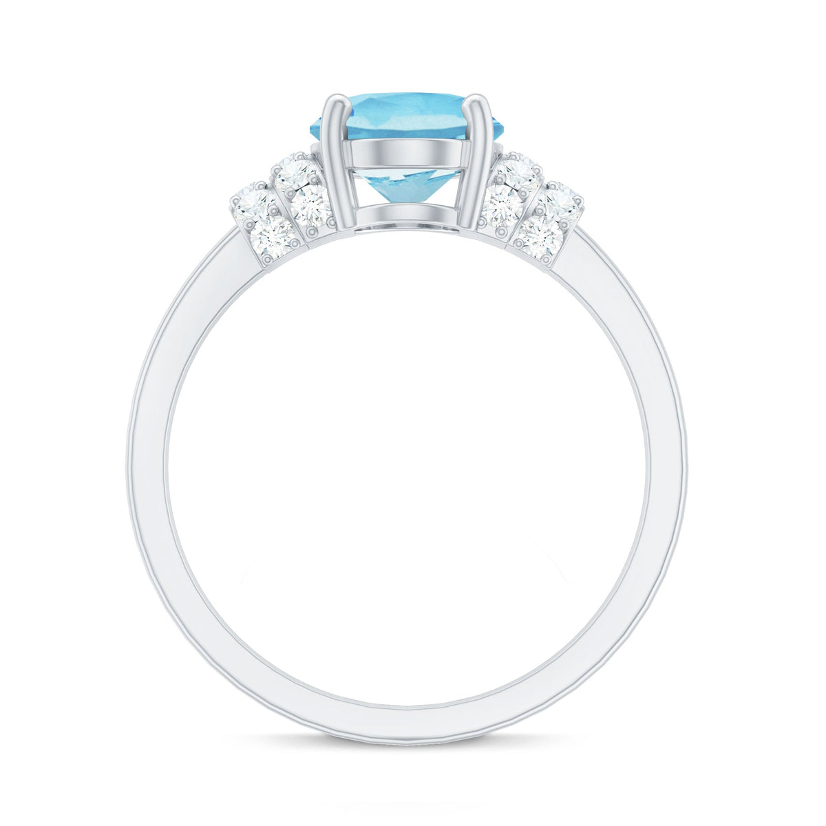 Oval cut aquamarine engagement ring with diamond collar by Rosec Jewels, featuring a 1 carat center stone and intricate band details.