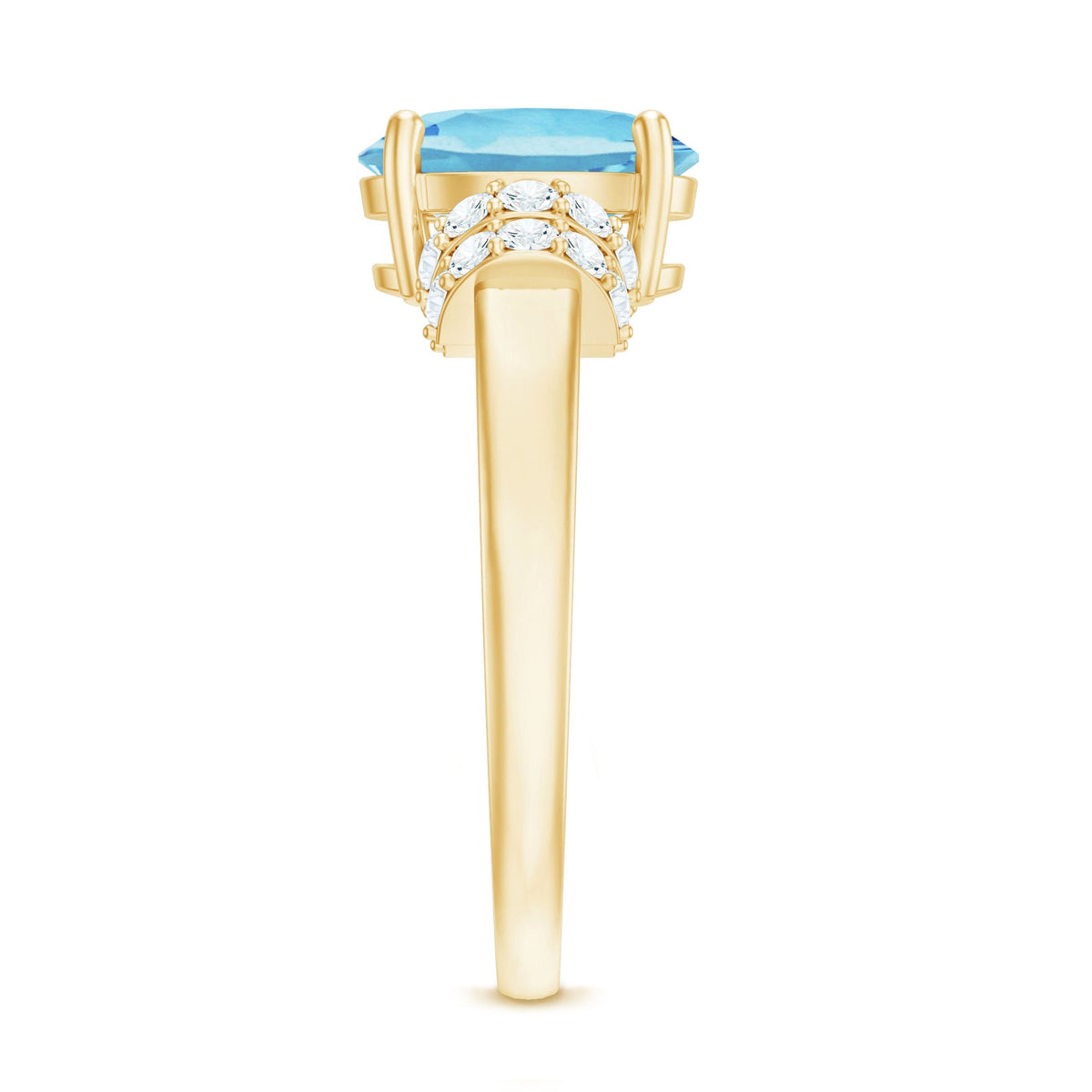 Oval cut aquamarine engagement ring with diamond collar from Rosec Jewels, showcasing the elegant gemstone and sparkling accents.