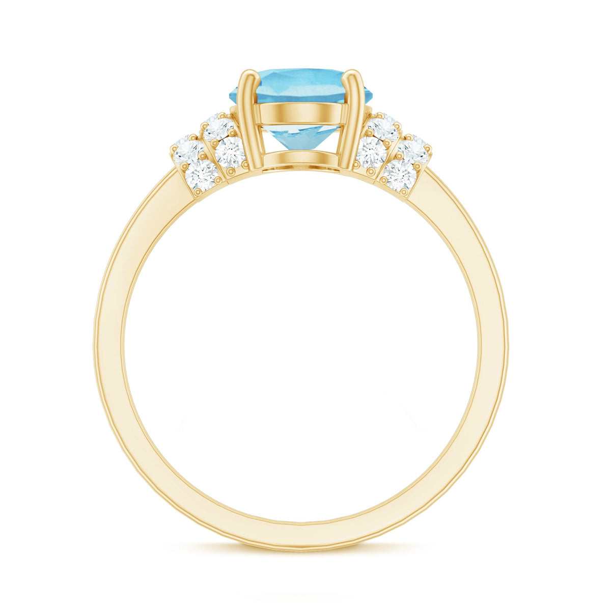 Oval cut aquamarine engagement ring with diamond collar from Rosec Jewels, featuring a 1 carat center stone and intricate band details.