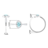 Aquamarine engagement ring with diamond halo from Rosec Jewels, featuring a 1-carat aquamarine gemstone and intricate diamond detailing.