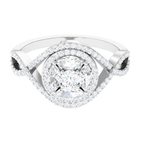 Criss cross zircon cluster engagement ring by Rosec Jewels featuring sparkling zircon stones in a detailed ring setting.