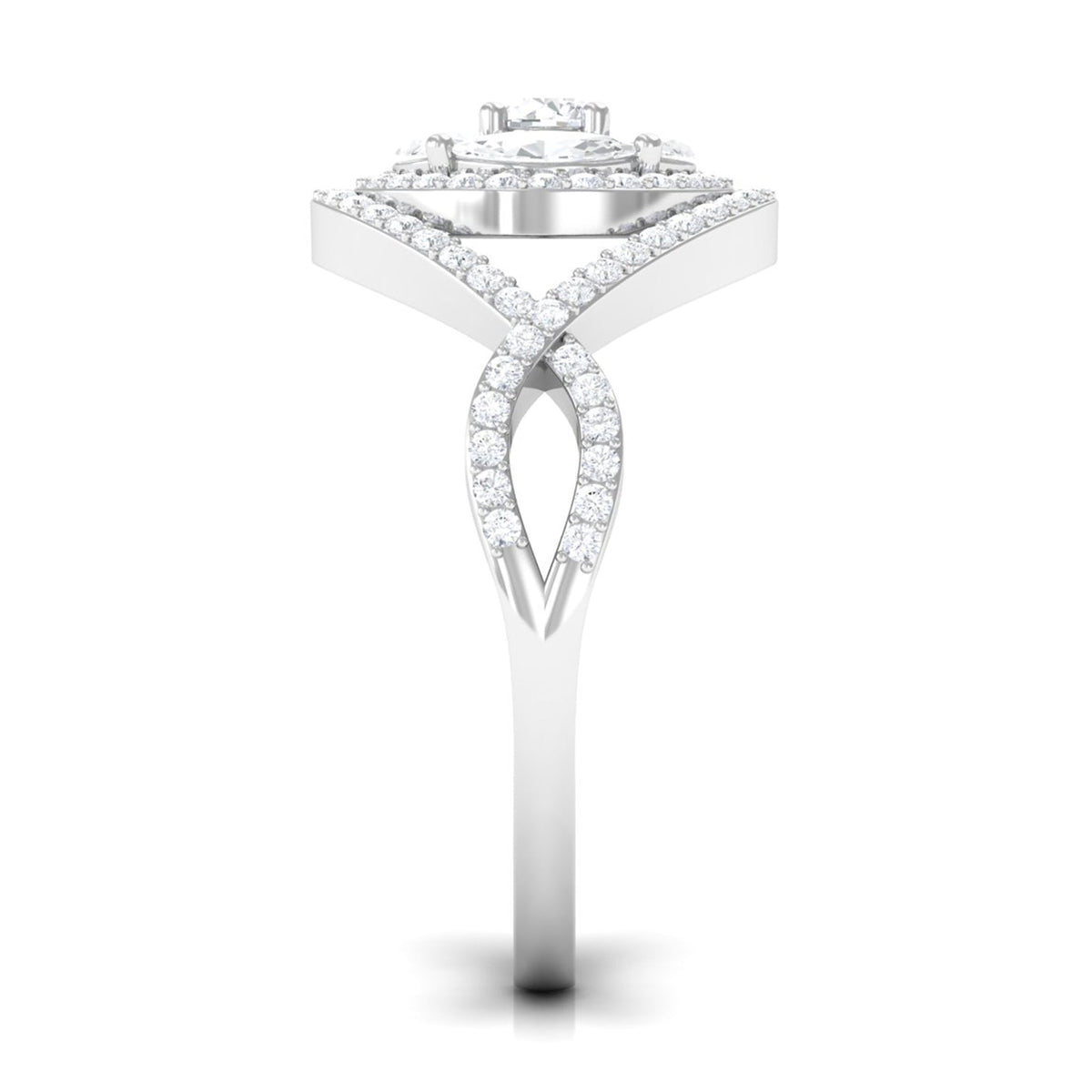 Rosec Jewels Criss Cross Zircon Cluster Engagement Ring with sparkling zircon stones and intricate band design.
