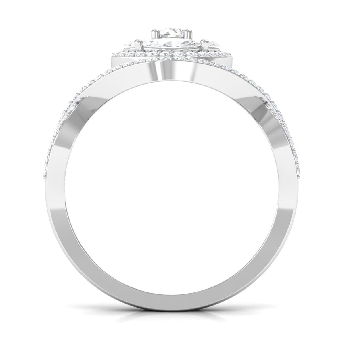 Rosec Jewels criss cross zircon cluster engagement ring featuring sparkling zircon stones and intricate band design.