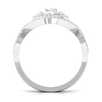 Rosec Jewels criss cross zircon cluster engagement ring featuring sparkling zircon stones and intricate band design.