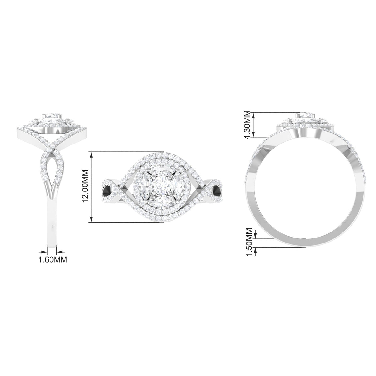 Criss cross zircon cluster engagement ring by Rosec Jewels featuring sparkling zircon stones and elegant design.