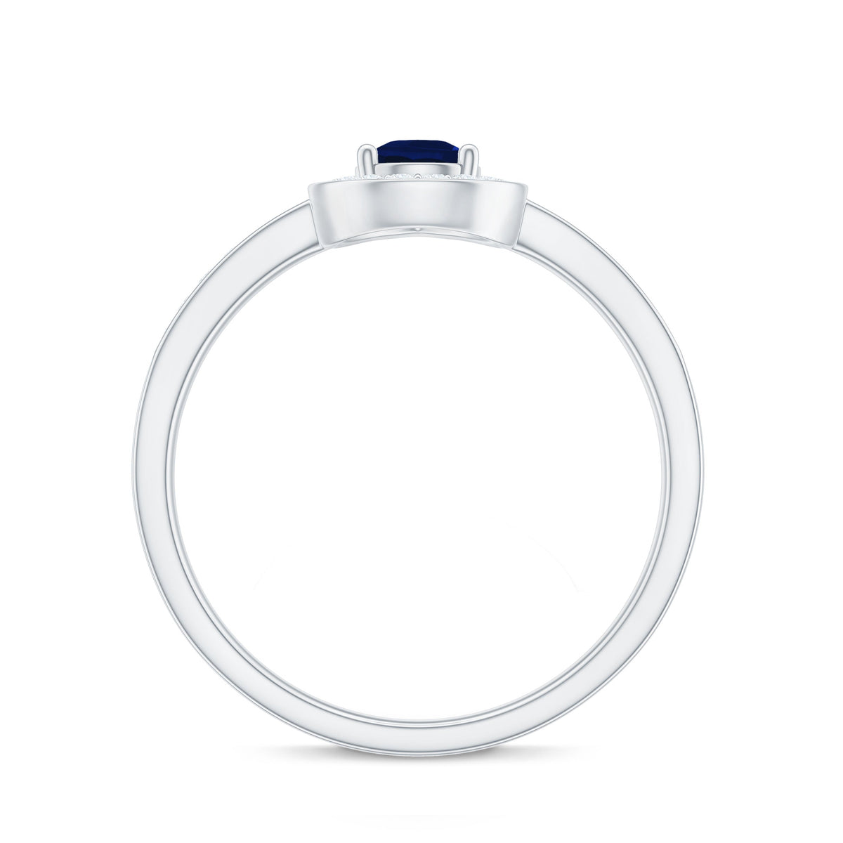Genuine 0.5 carat blue sapphire and diamond pear halo engagement ring by Rosec Jewels, showcasing a detailed gemstone design.