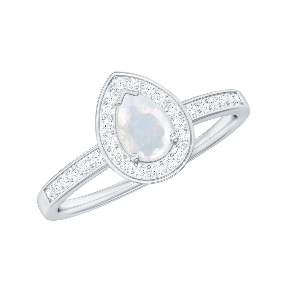 Rosec Jewels 1.25 CT moonstone and diamond halo engagement ring with intricate band and sparkling center stone.