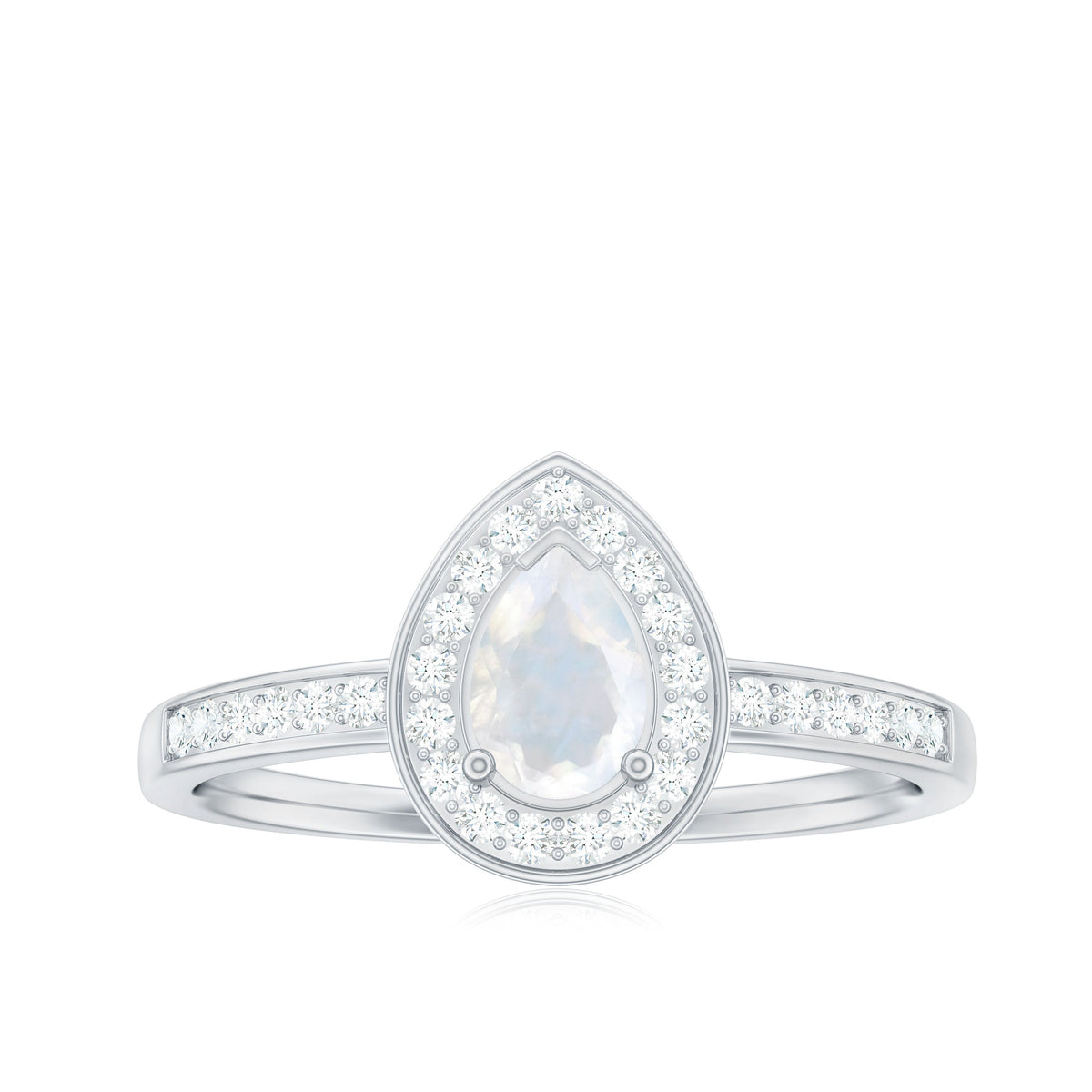Elegant 1.25 CT moonstone and diamond halo engagement ring by Rosec Jewels featuring a classic design and sparkling center stone.